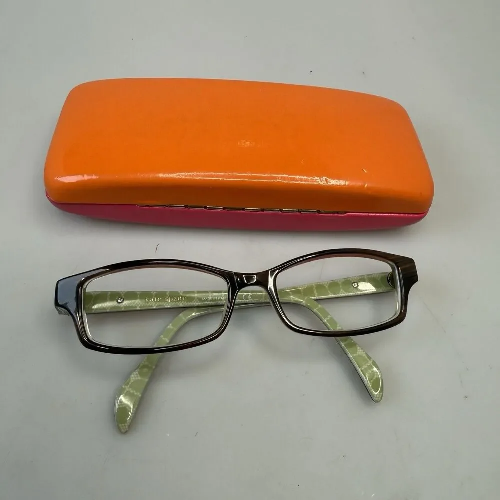 Kate Spade Ladies Green Brown Eyeglass Frames 130mm Case Prescription Frames EUC
